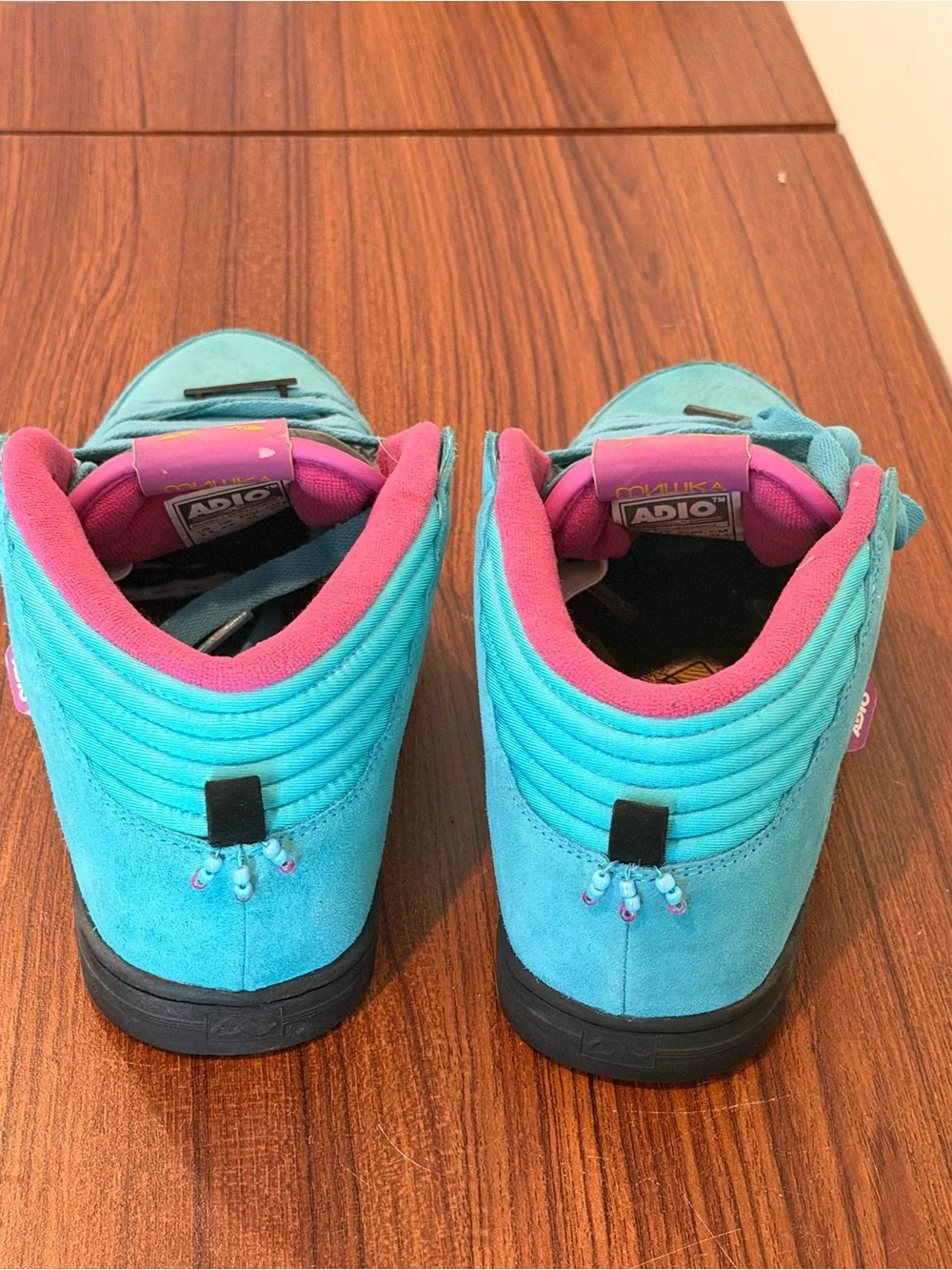 2009 never released Adio x Mishka Teal and Pink High-Top Suede Sneakers